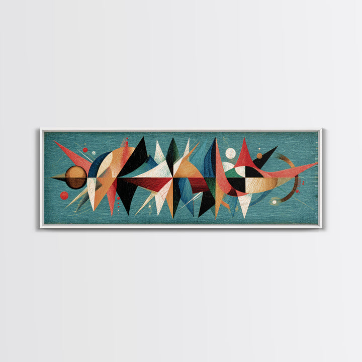 Atomic Abstract Shapes Canvas Print, Teal Midcentury Modern Wall Art, Geometric Retro Poster, Colorful MCM Home Office Decor