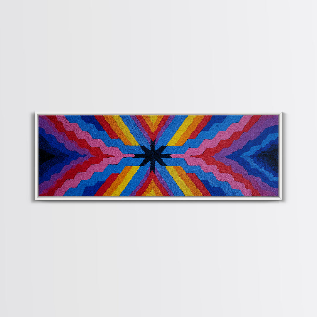 Rainbow Zigzag Kaleidoscope Wall Art, Colorful 70s Retro Poster, Geometric Abstract Art Print, Groovy MCM Living Room Decor