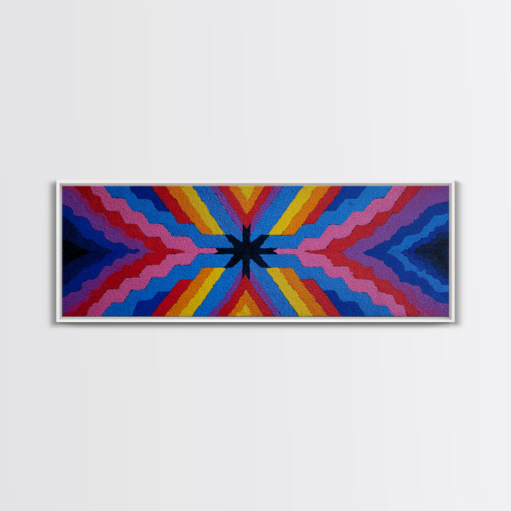 Rainbow Zigzag Kaleidoscope Wall Art, Colorful 70s Retro Poster, Geometric Abstract Art Print, Groovy MCM Living Room Decor