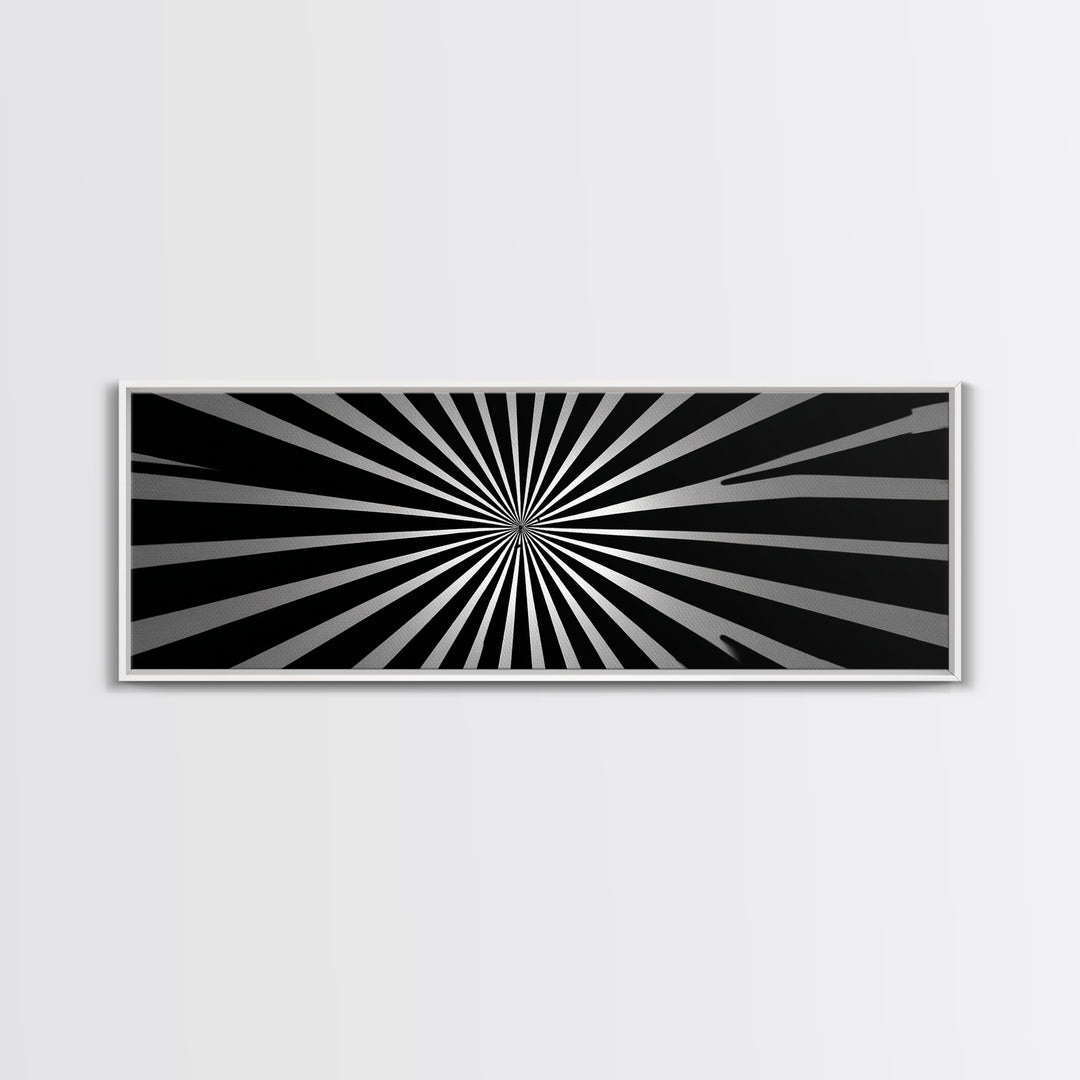 Black And White Radial Op Art Canvas Print, Mid Century Modern Geometric Wall Art, Minimalist Retro Decor For Office Or Den