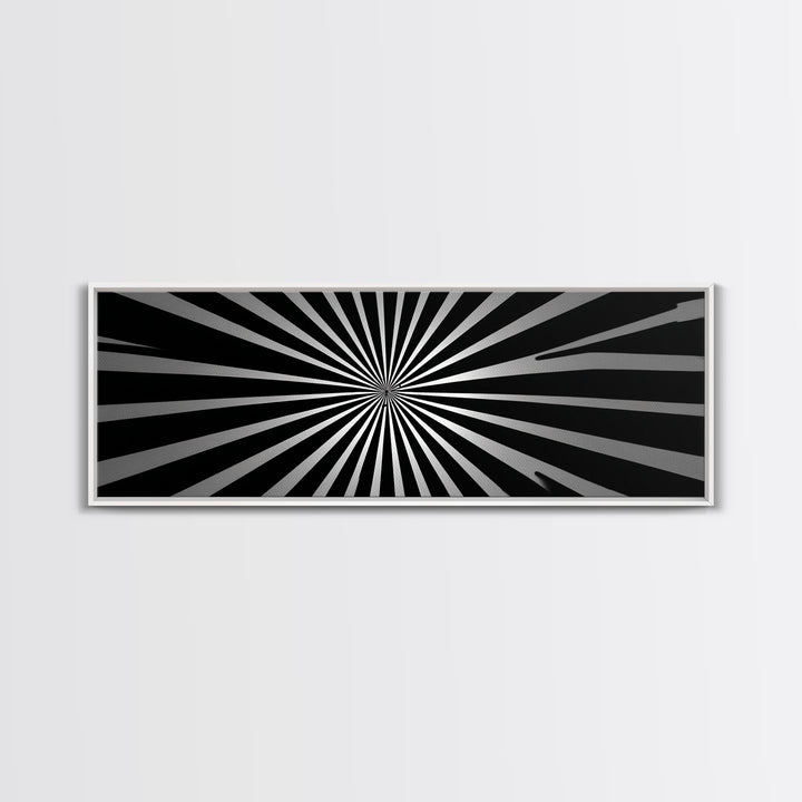 Black And White Radial Op Art Canvas Print, Mid Century Modern Geometric Wall Art, Minimalist Retro Decor For Office Or Den