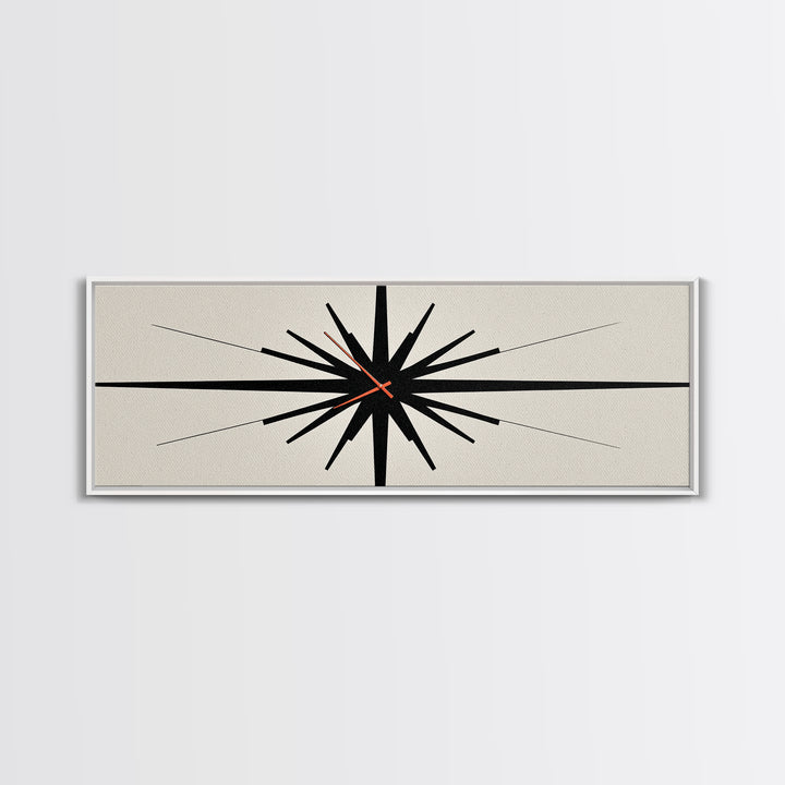Minimal Black Atomic Starburst Wall Art, Mid Century Modern Abstract Print, Bauhaus Geometric Decor For Office, Den, And Entry