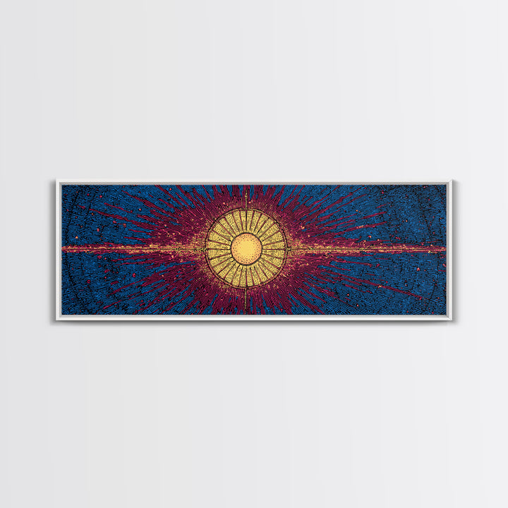 Blue Magenta Solar Burst Wall Art, Mid Century Modern Abstract Print, Cosmic Retro Decor For Living Room And Office, Wall Decor
