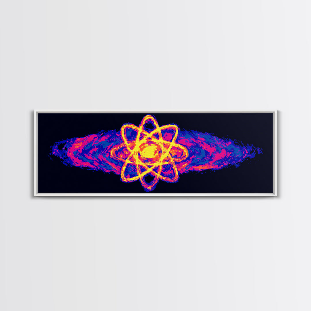 Neon Atom With Cosmic Energy Waves Canvas Print, Modern Abstract Art, Retro Sci Fi Wall Art, Colorful Space Poster, Home Decor