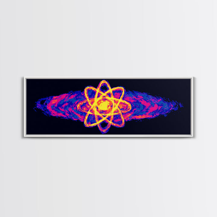 Neon Atom With Cosmic Energy Waves Canvas Print, Modern Abstract Art, Retro Sci Fi Wall Art, Colorful Space Poster, Home Decor