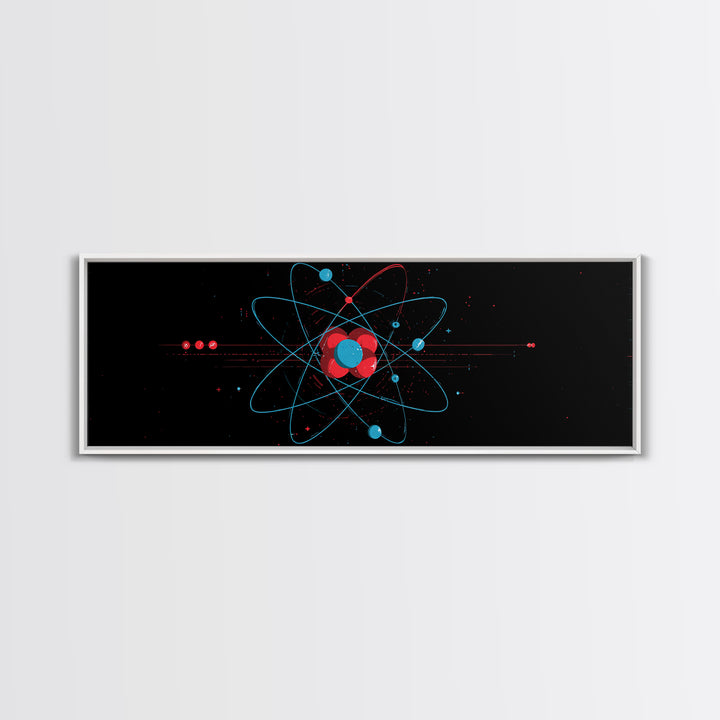 Red And Blue Atomic Orbit Diagram Canvas Print, Mid Century Modern Wall Art, Minimalist Science Poster, Space Age Decor Print