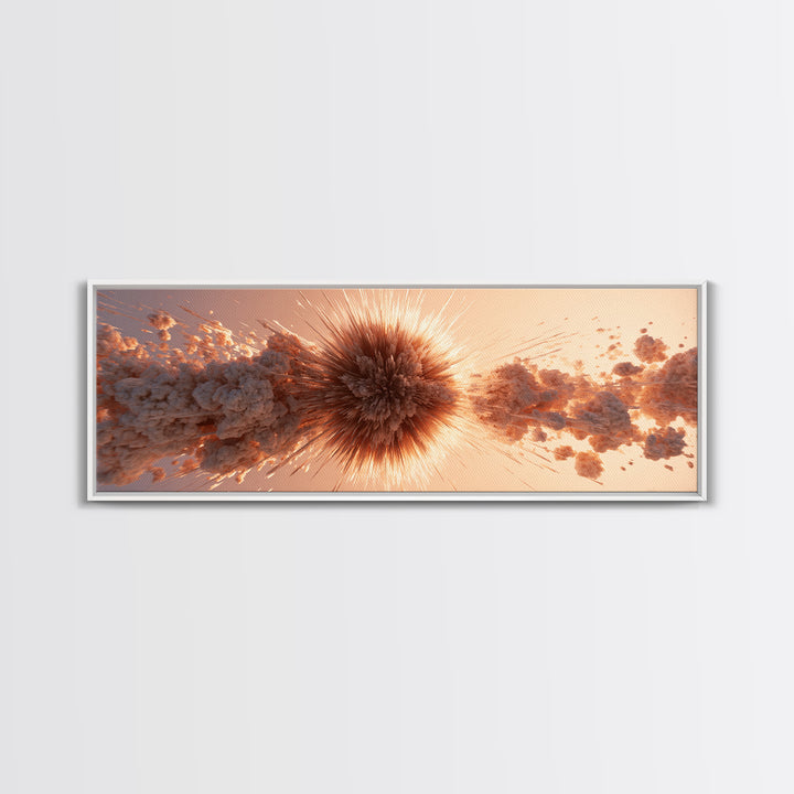Explosive Peach Cloud Burst Wall Art, Abstract Sunburst Canvas Print, Modern Retro Wall Decor, Statement Living Room Art Print