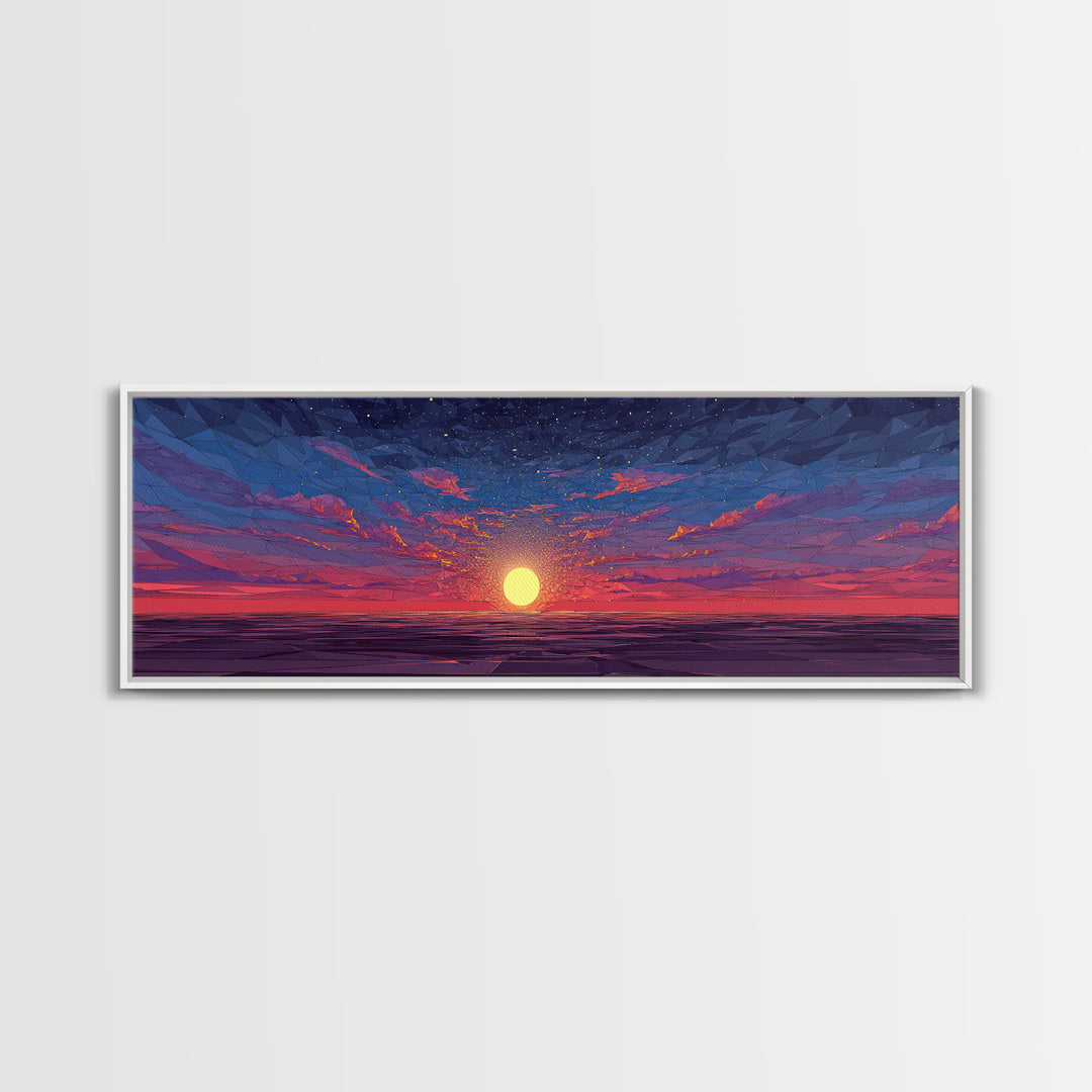 Geometric Ocean Sunset Wall Art, Low Poly Seascape Canvas Print, Retro Modern Home Decor, Colorful Gallery Bedroom Art Print