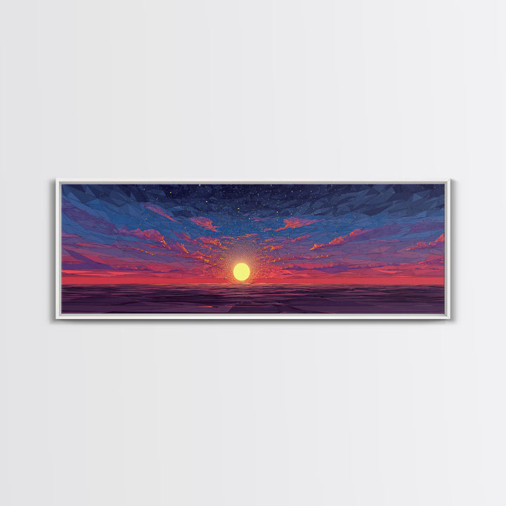 Geometric Ocean Sunset Wall Art, Low Poly Seascape Canvas Print, Retro Modern Home Decor, Colorful Gallery Bedroom Art Print