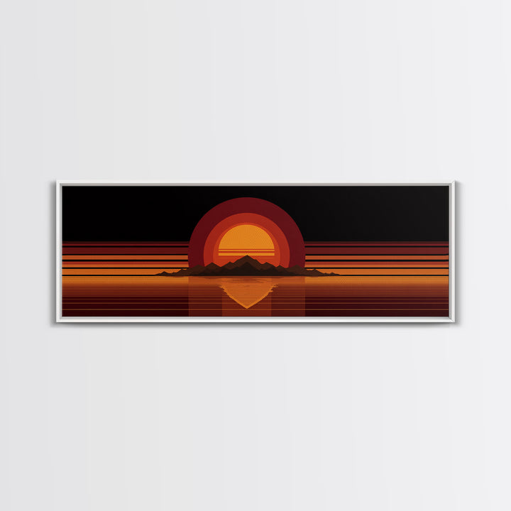 Orange Desert Sun And Mountain Reflection Wall Art, Retro Midcentury Canvas Print, Black Minimalist Modern Home Decor Poster