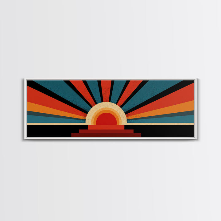 Bold Retro Sunburst Stripe Wall Art, Midcentury Modern Canvas Print, Atomic Geometric Poster, Colorful Living Room Home Decor