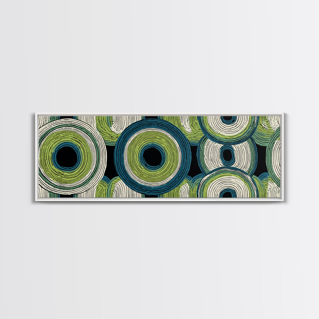 Green Blue Concentric Circle Canvas Print, Midcentury Modern Wall Art, Geometric Pattern Poster, Retro Atomic Home Decor