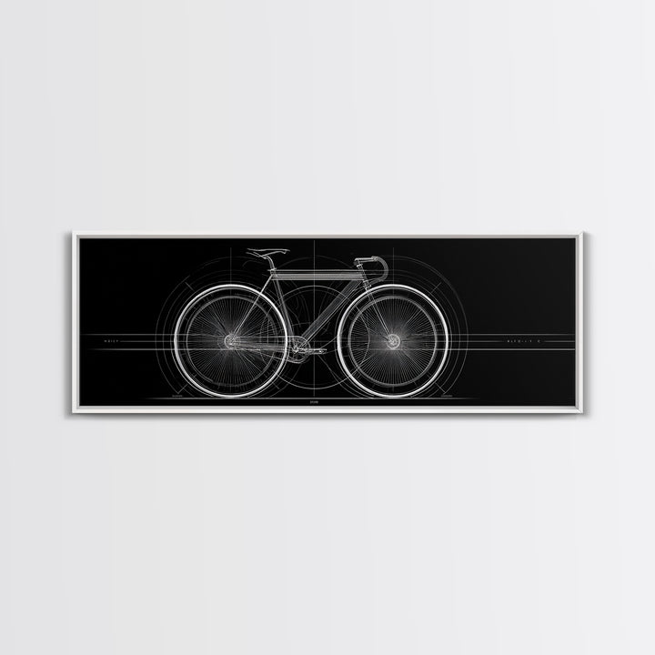 Black White Bicycle Technical Drawing Wall Art, Minimal Cycling Blueprint, Modern Geometric Poster, Office Decor Gift For Him