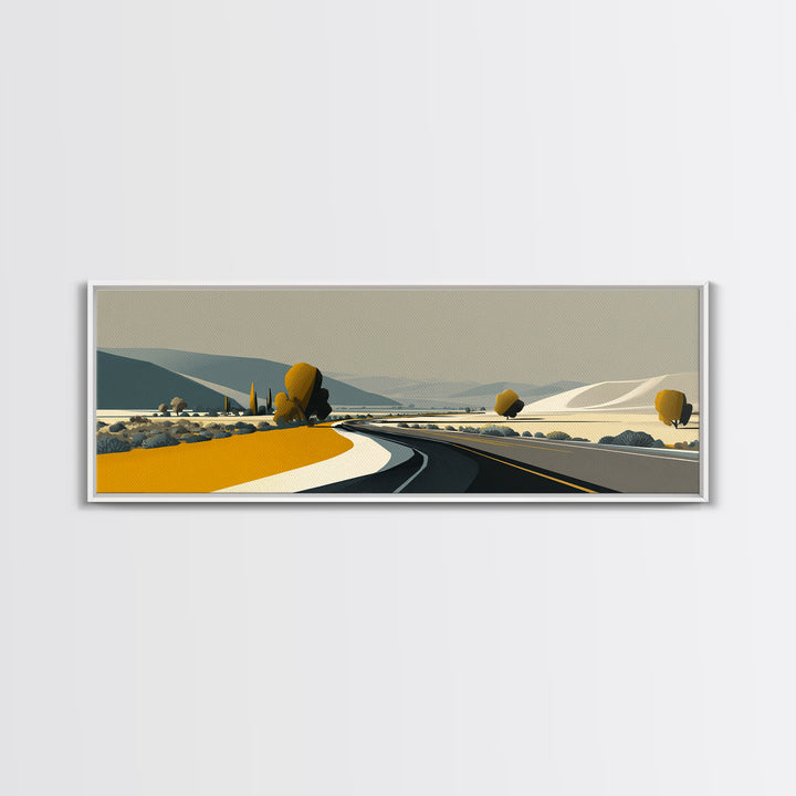Minimal Country Road Wall Art, Modern Landscape Print, Neutral Midcentury Decor, Scenic Home Office Art, Mustard Yellow Decor