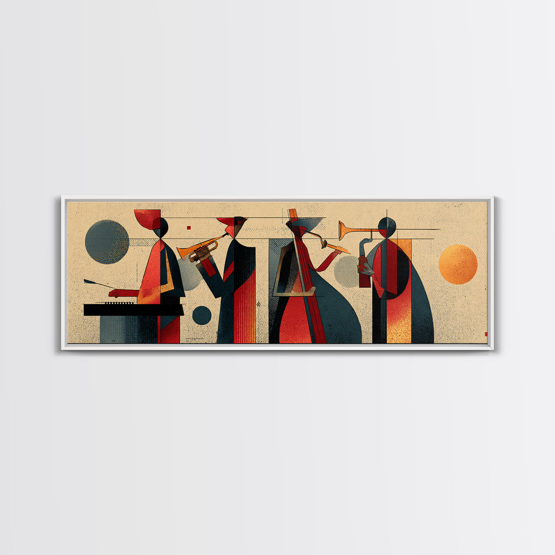 Muted Midcentury Jazz Quartet Canvas Print, Retro Wall Art, Atomic Music Poster, Stylish Modern Abstract Living Room Decor