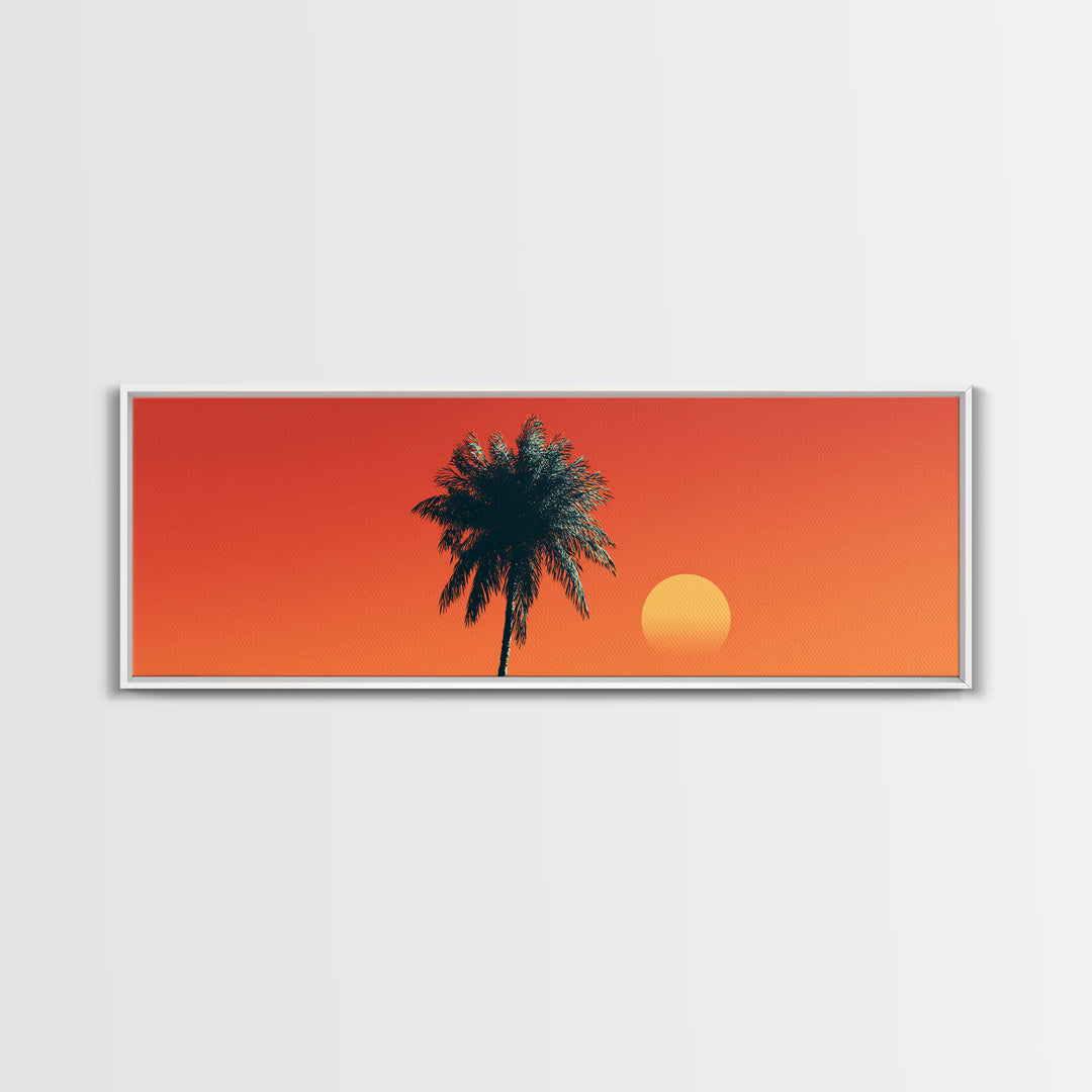 Orange Palm Silhouette Sunset Canvas Print, Mid Century Modern Tropical Wall Decor, Warm Coastal Art, Palm Springs Home Decor