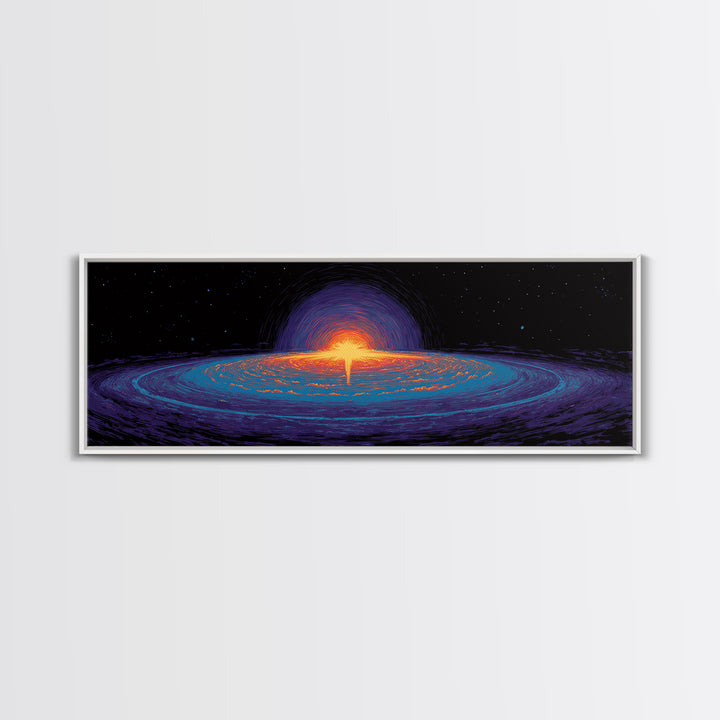 Cosmic Black Hole Galaxy Canvas Print, Retro Sci Fi Space Abstract Art, Neon Blue Orange Wall Decor, Modern Statement Poster