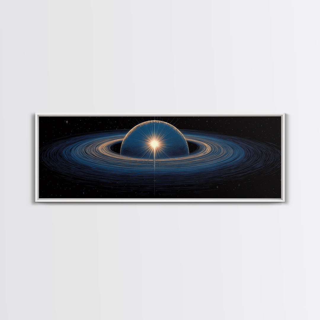 Blue Ringed Planet Wall Art, Cosmic Retro Art, Large Sci Fi Retro Art, Modern Abstract Art Print For Living Room Decor Gift