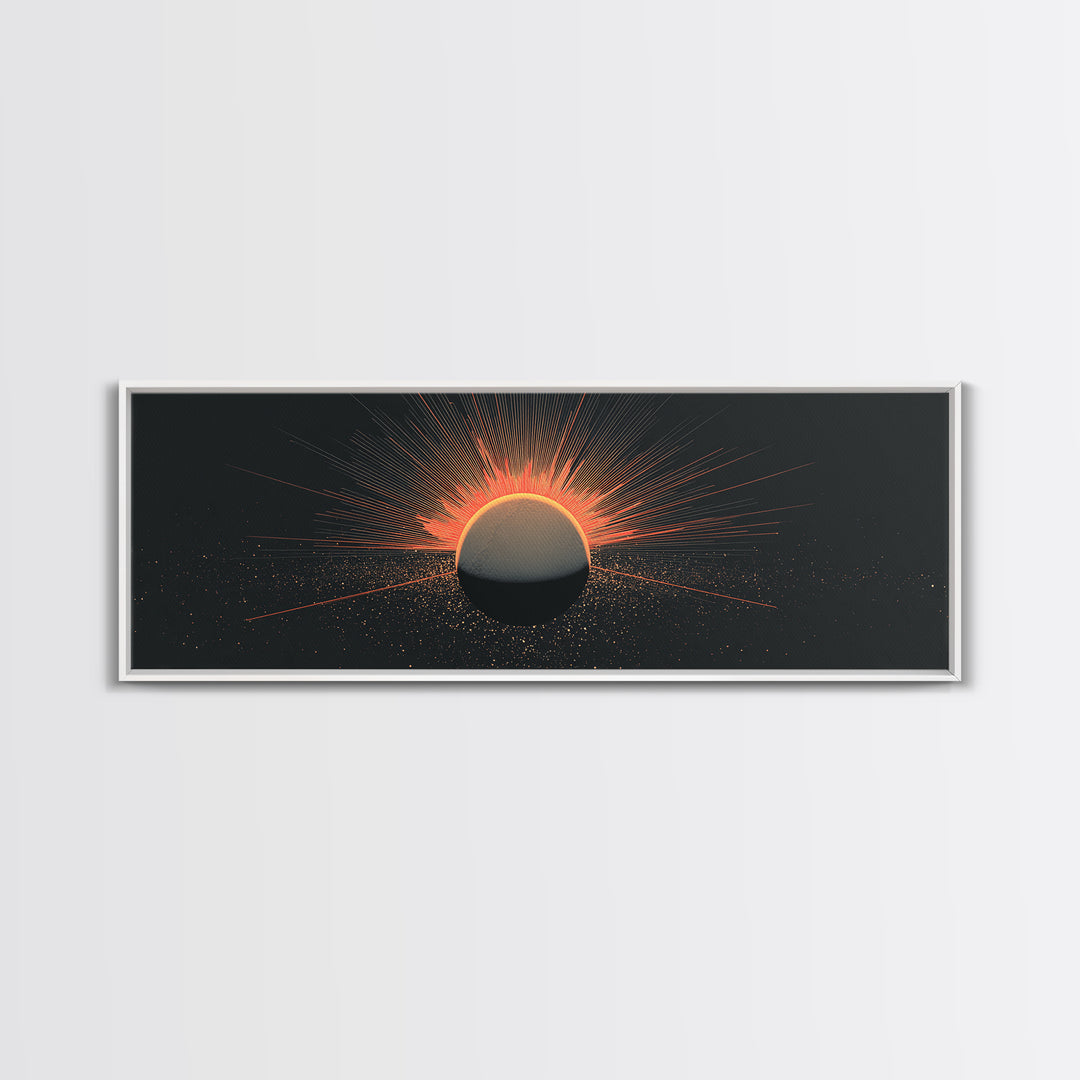 Orange Eclipse Sun Canvas Print, Midcentury Abstract, Atomic Retro Poster, Modern Wall Decor For Bedroom And Home Office