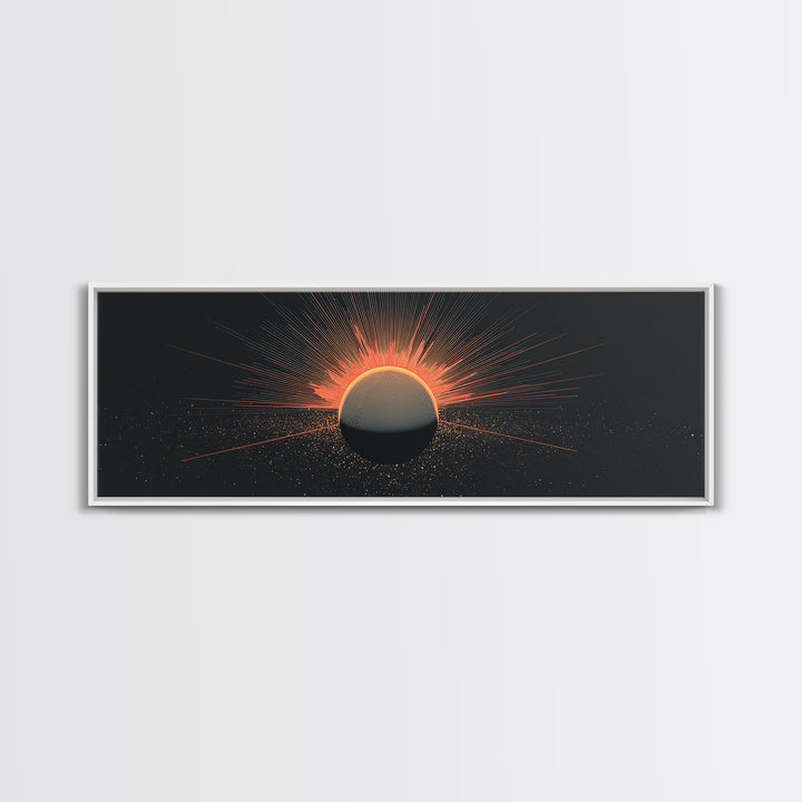 Orange Eclipse Sun Canvas Print, Midcentury Abstract, Atomic Retro Poster, Modern Wall Decor For Bedroom And Home Office