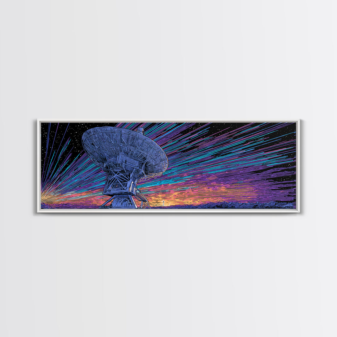 Neon Radio Telescope Canvas Print, Cosmic Retro Art, Large Sci Fi Retro Art, Modern Wall Decor For Home Office And Den Gift