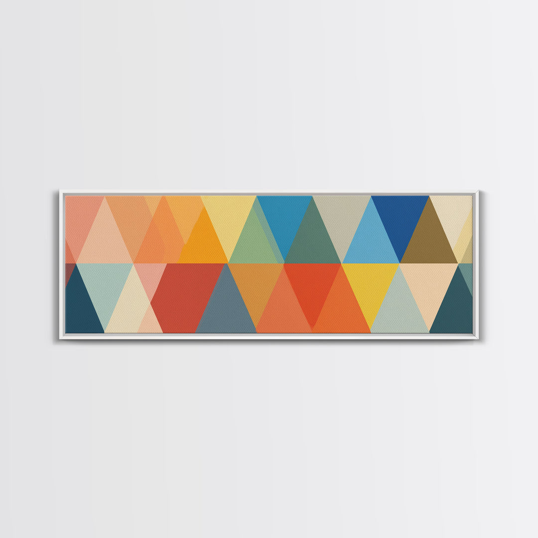 Bold Colorful Triangle Pattern Canvas Print, Midcentury Modern Wall Art, Geometric Poster, Retro Home Decor, Bauhaus Art
