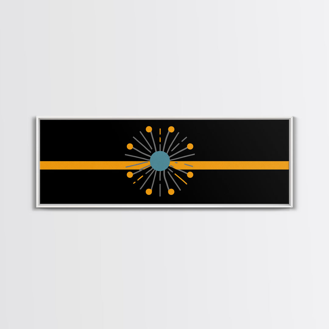 Minimal Atomic Starburst On Orange Stripe Wall Art, Midcentury Modern Decor, Geometric Art Print, Retro Abstract Poster, MCM