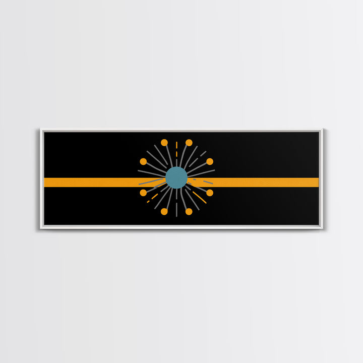 Minimal Atomic Starburst On Orange Stripe Wall Art, Midcentury Modern Decor, Geometric Art Print, Retro Abstract Poster, MCM