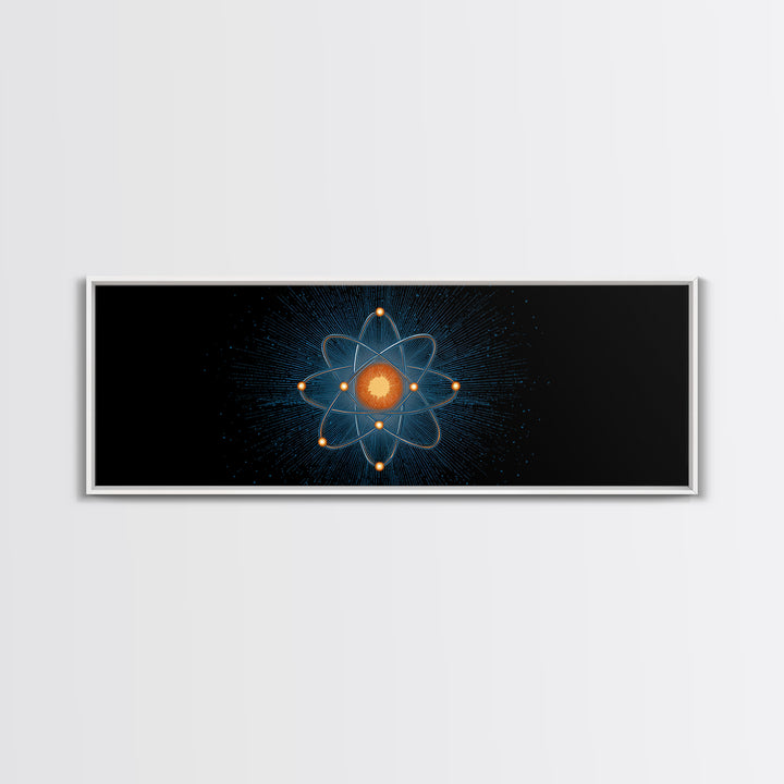 Blue Particle Atom With Orange Core Wall Art, Retro Science Poster, Midcentury Modern Decor, Space Abstract Art, MCM Print