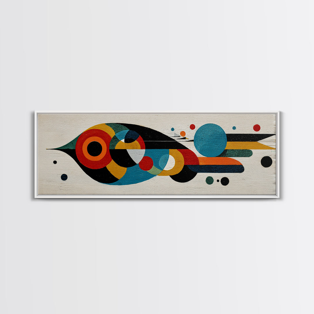 Midcentury Abstract Bird With Circles Wall Art, Geometric Canvas Print, Colorful MCM Decor, Modern Living Room Poster Art Print