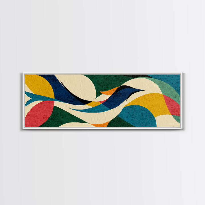 Cream Teal Abstract Flying Bird Wall Art, Midcentury Modern Canvas Print, Colorful Geometric Poster, Boho Home Decor Print Gift