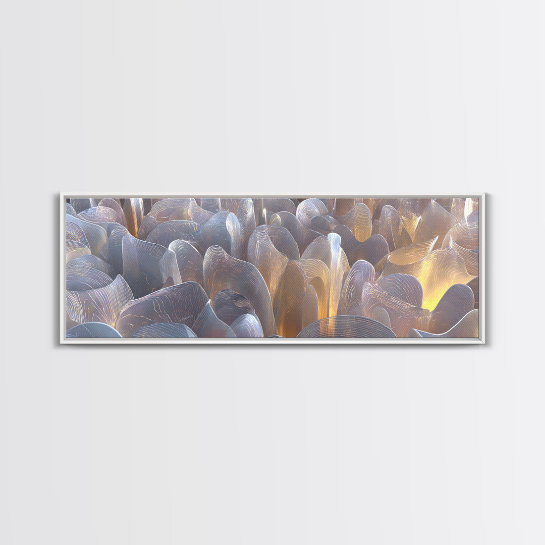 Gold Metallic Abstract Sculptural Waves Framed Canvas Print, Modern Wall Art, Midcentury Decor, Statement Piece, Luxury Home Decor