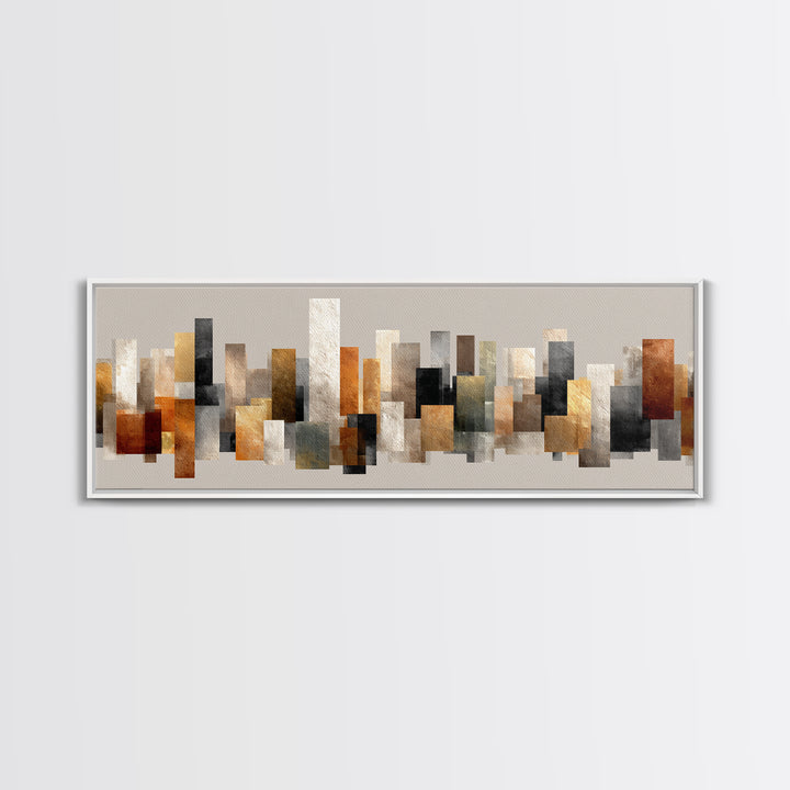 Neutral Gold Abstract Skyline Canvas Print, Modern Geometric Wall Decor, Midcentury Modern Art Print, Office Home Decor Gift