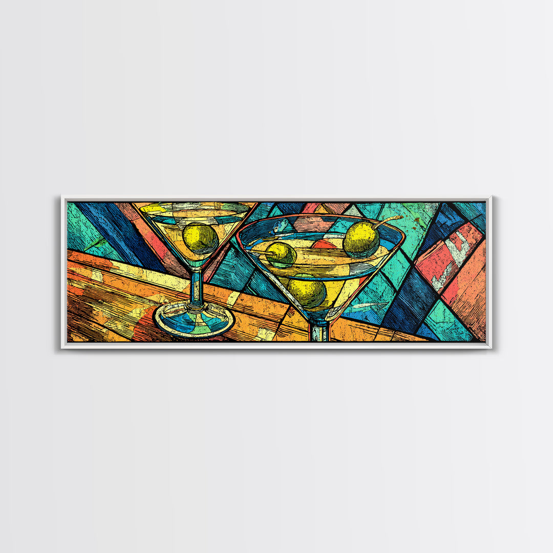 Vibrant Martini Glass Cocktail Wall Art, Retro Bar Cart Print, Colorful Pop Art, Kitchen Decor, Midcentury Modern Poster