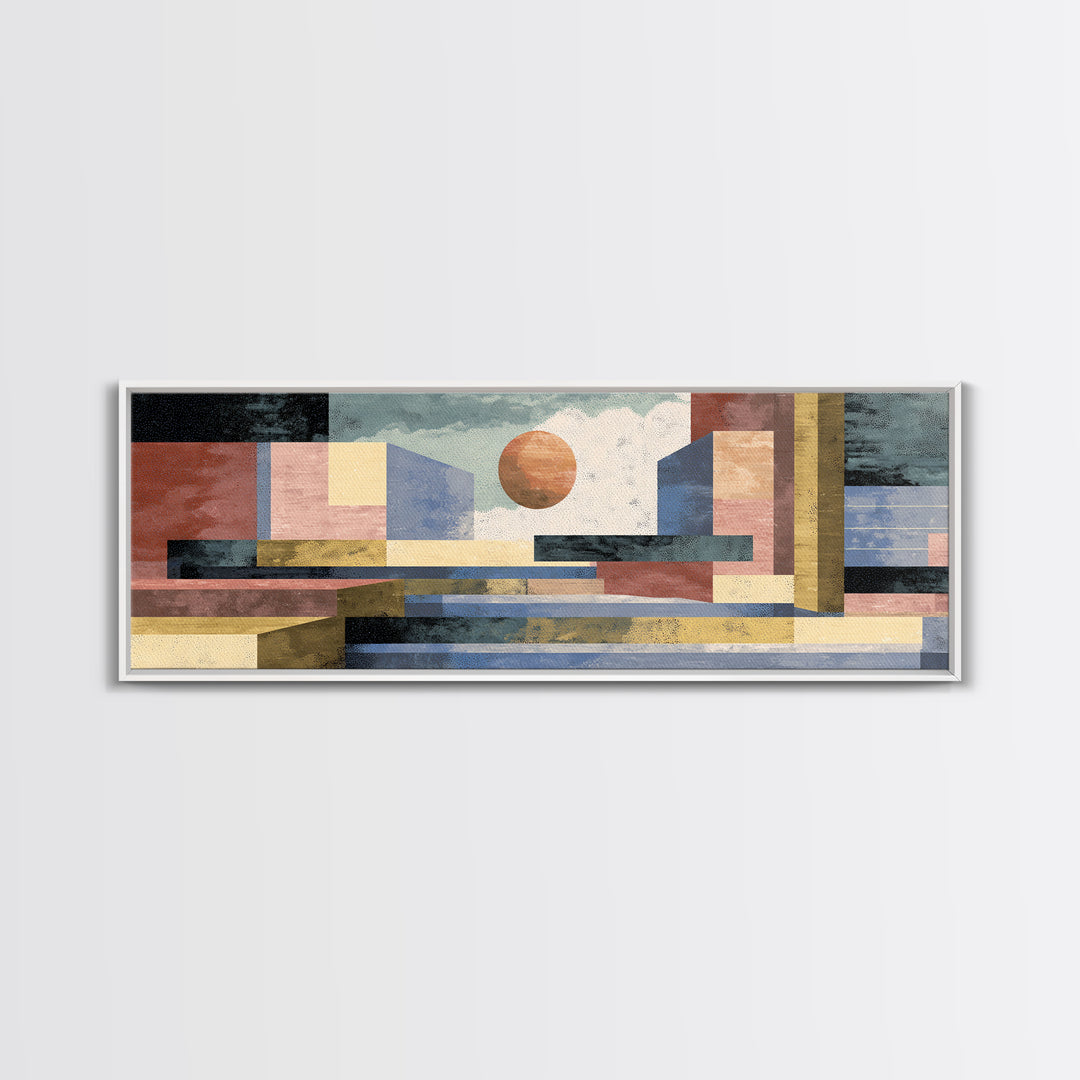 Abstract Sunlit Architecture Canvas Print, Midcentury Modern Art, Coastal Wall Decor, Geometric Poster, Living Room Decor