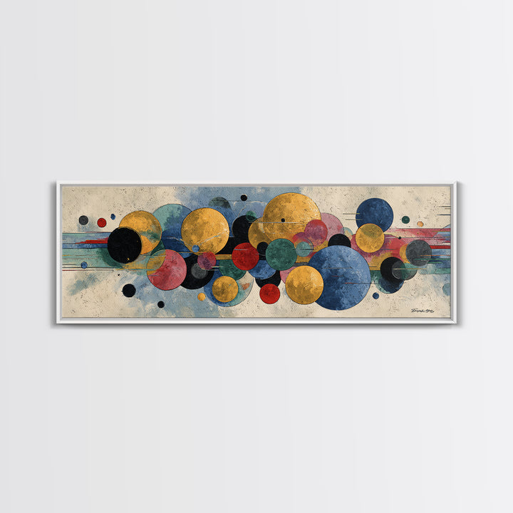 Colorful Floating Circle Abstract Canvas Print, Midcentury Modern Wall Art, Geometric Poster, Office Living Room Decor Gift