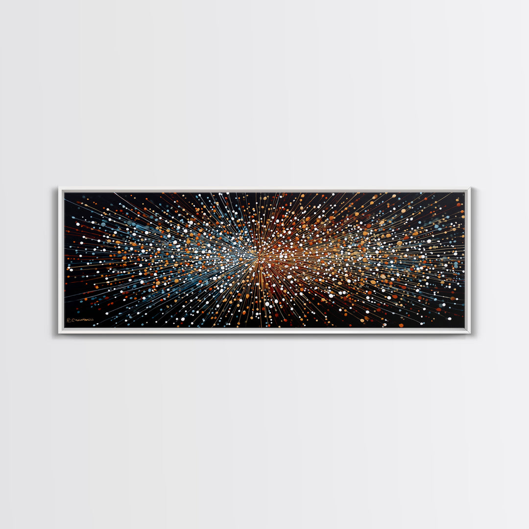 Orange Blue Particle Burst Wall Art, Abstract Modern Canvas Print, Kinetic Energy Poster, Bold Geometric Home Office Decor