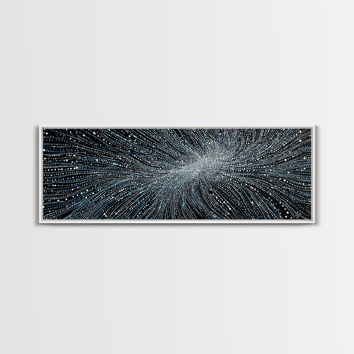 Blue White Particle Wave Canvas Print, Modern Abstract Wall Art, Digital Motion Poster, Sci Fi Space Decor For Home Office