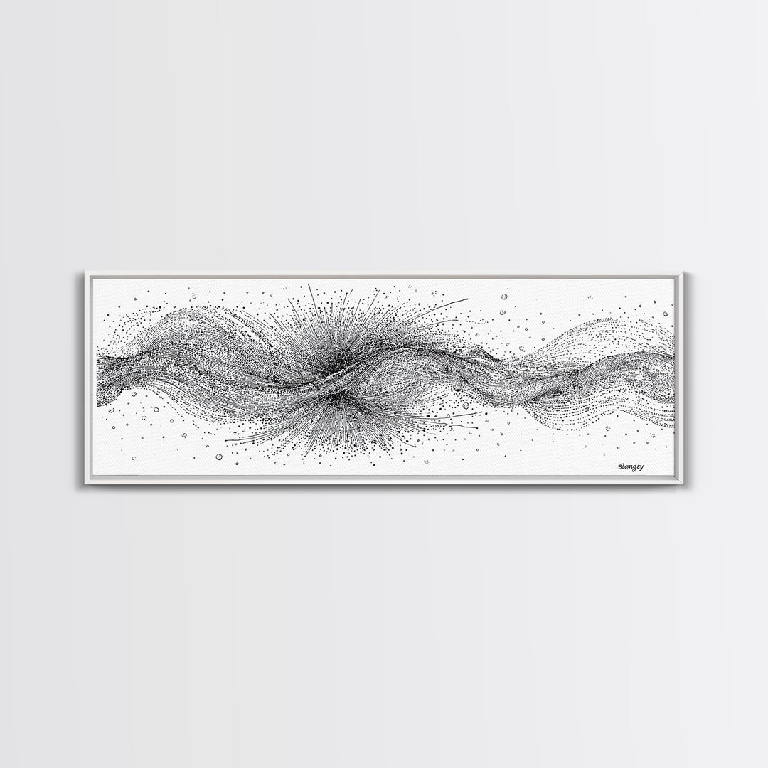 Black White Dotted Wave Wall Art, Minimalist Abstract Canvas Print, Modern Line Poster, Monochrome Office Decor For Gallery Wall
