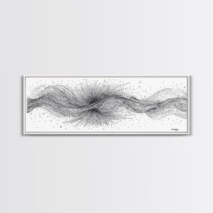 Black White Dotted Wave Wall Art, Minimalist Abstract Canvas Print, Modern Line Poster, Monochrome Office Decor For Gallery Wall