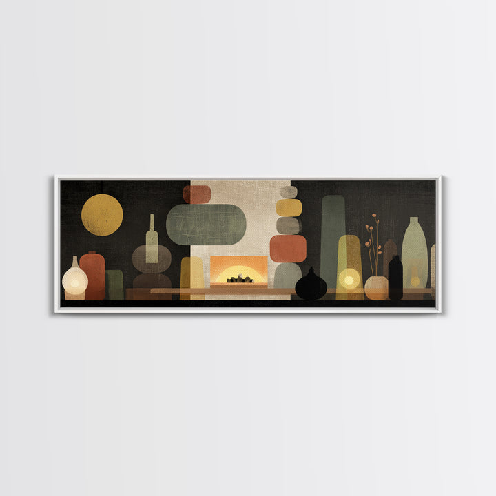 Glowing Fireplace Vessels Canvas Print, Midcentury Modern Wall Decor, Retro Abstract Art For Living Room, Office Decor, And Home Decor