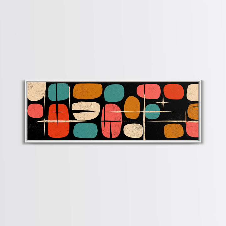Atomic Pebble Shapes Canvas Print, Midcentury Modern Wall Art, Retro Geometric MCM Decor For Living Room And Office Decor