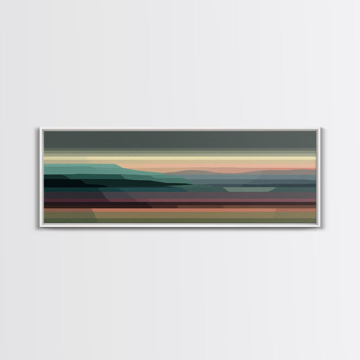 Muted Horizon Landscape Wall Art, Modern Midcentury Abstract Print, Scenic Retro Decor For Living Room And Home Office Decor