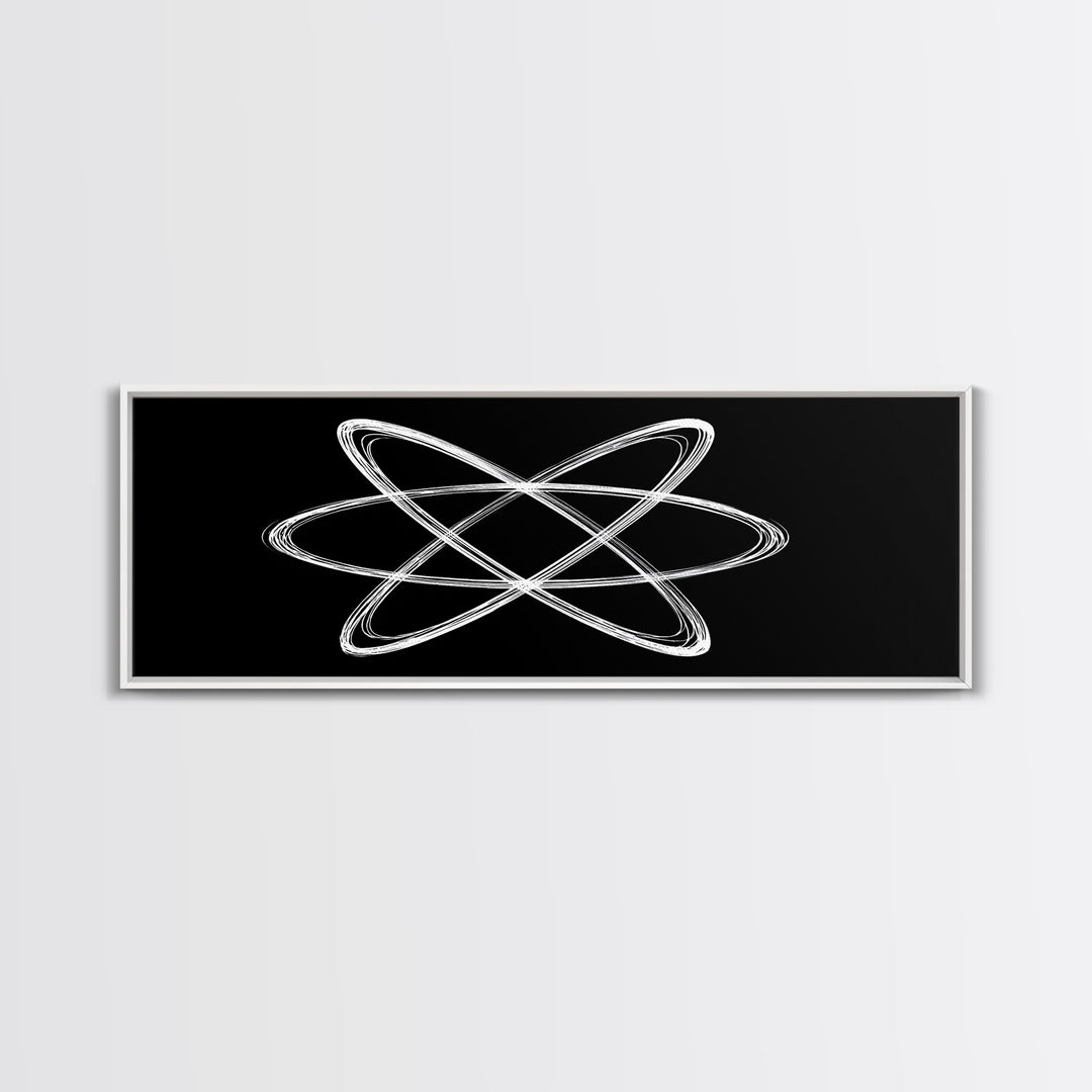 White Atomic Orbit Lines Canvas Print, Midcentury Modern Wall Art, Black And White Geometric Poster, Space Age Decor, Retro Office