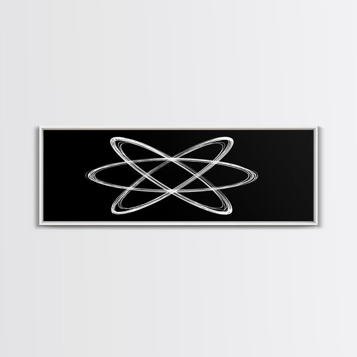 White Atomic Orbit Lines Canvas Print, Midcentury Modern Wall Art, Black And White Geometric Poster, Space Age Decor, Retro Office