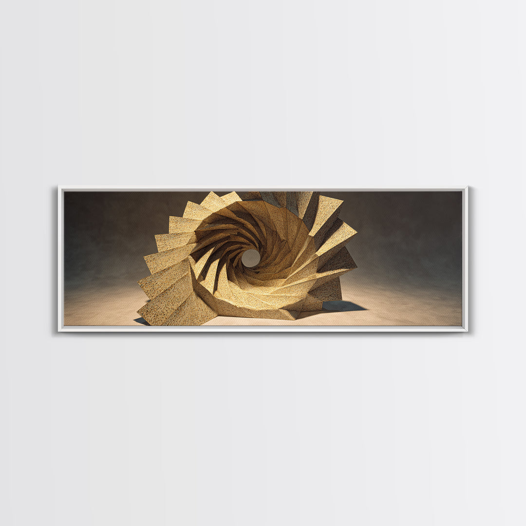 Golden Spiral Vortex Sculpture Framed Canvas Print, Modern Sculpture, Geometric Wall Art, Abstract Decor, Statement Piece