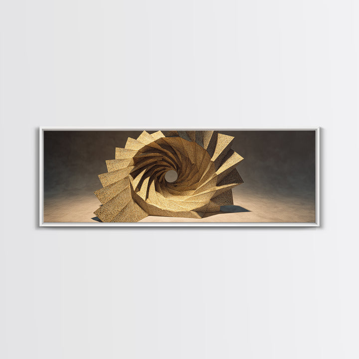 Golden Spiral Vortex Sculpture Framed Canvas Print, Modern Sculpture, Geometric Wall Art, Abstract Decor, Statement Piece