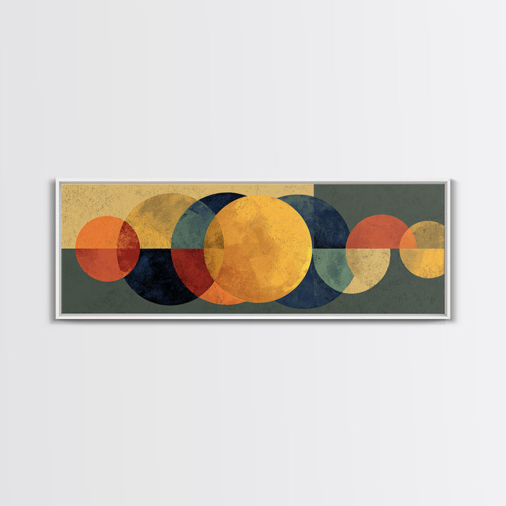 Golden Sun And Navy Circle Abstract Canvas Print, Midcentury Modern Wall Art, Geometric Living Room Decor, Retro MCM Poster