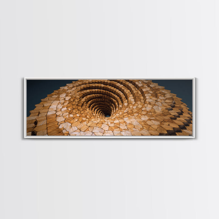 Wooden Spiral Vortex Abstract Wall Art, Midcentury Modern Art Print, Geometric Statement Decor, Large Canvas Print, Earth Tone Home Decor