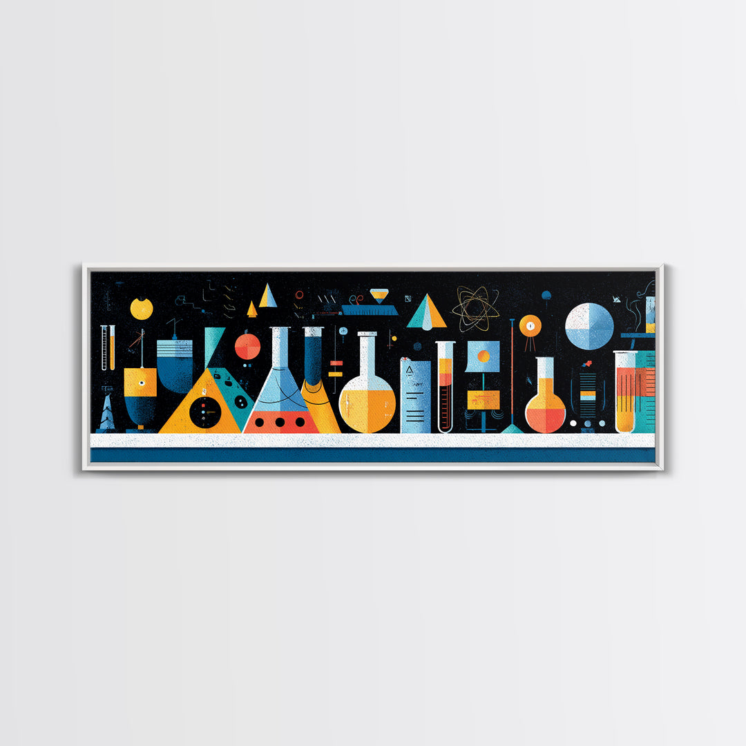 Retro Science Lab Glassware Wall Art, Mid Century Modern Chemistry Poster, Atomic Geometric Print, Office Decor, Laboratory Artwork